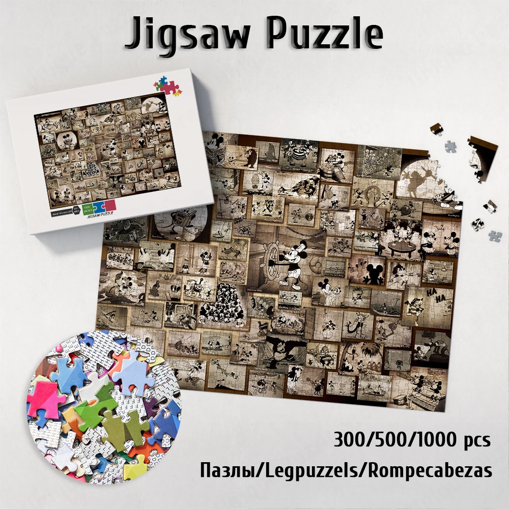 Mickey Mouse Monochrome Black and White Film Movie Jigsaw Puzzle Retro Classic Movies Puzzles for Adults Kids Educational Toys