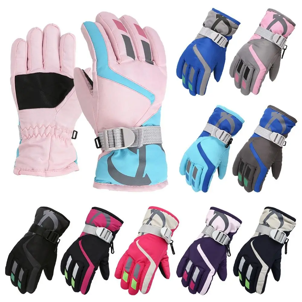 Waterproof Polyester Kids Ski Gloves Winter Warm