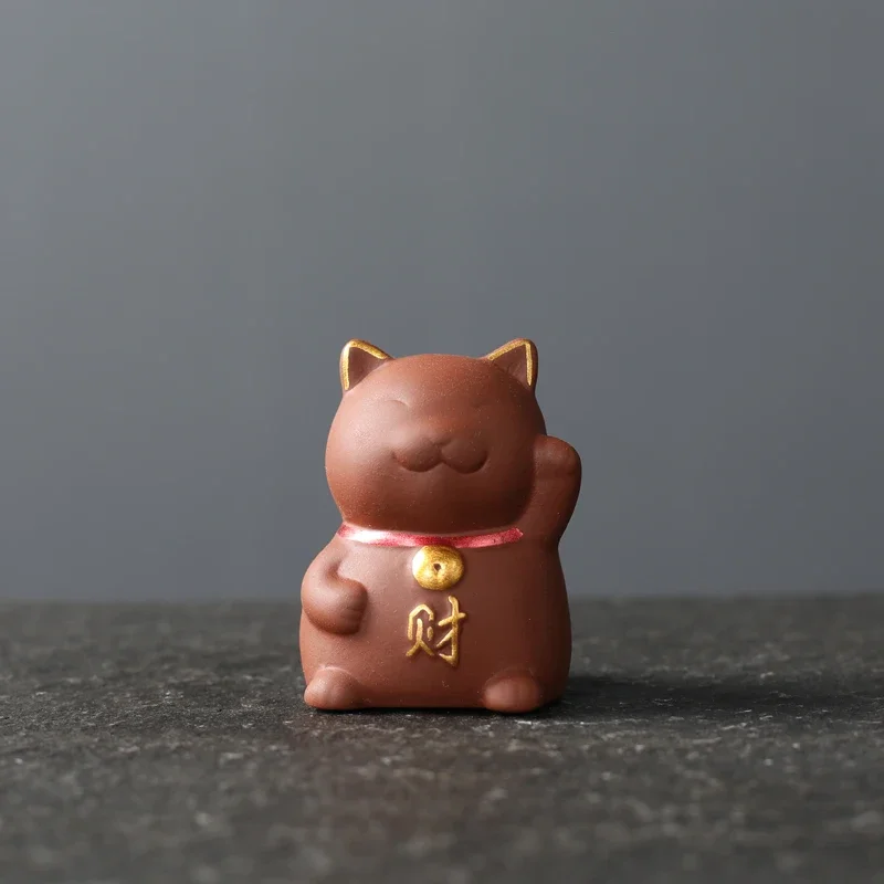 Chinese Boutique Purple Clay Tea pet Mascot Lucky Cat Tea Figurine Ornaments Handmade Crafts Set Decoration Accessories