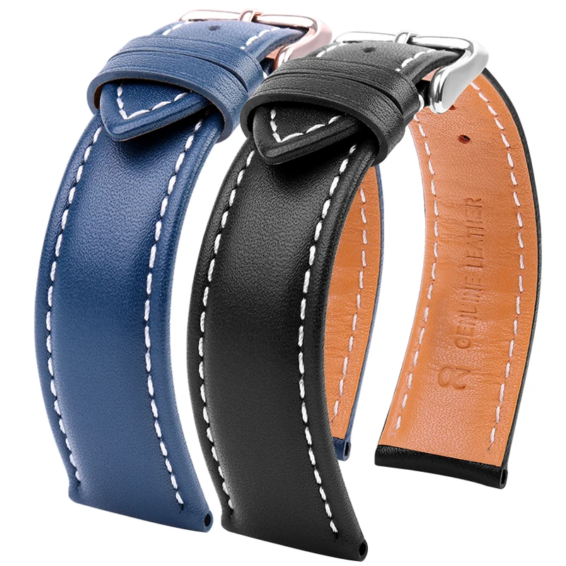 Premium Genuine Leather Men's Watch Band - Black, Brown, Blue - Luxurious Cowhide Bracelet