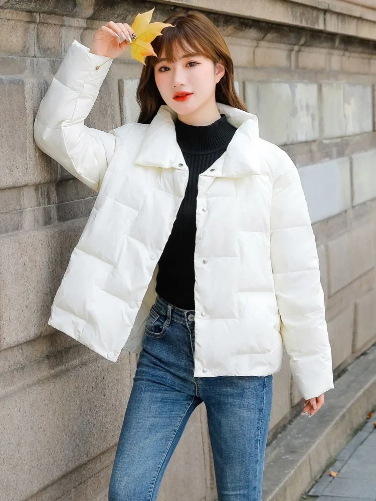

Autumn Puffer Coat Women Short White Duck Down Jacket Female Loose Ultra Light Windproof Parkas Casual Coats Outwear
