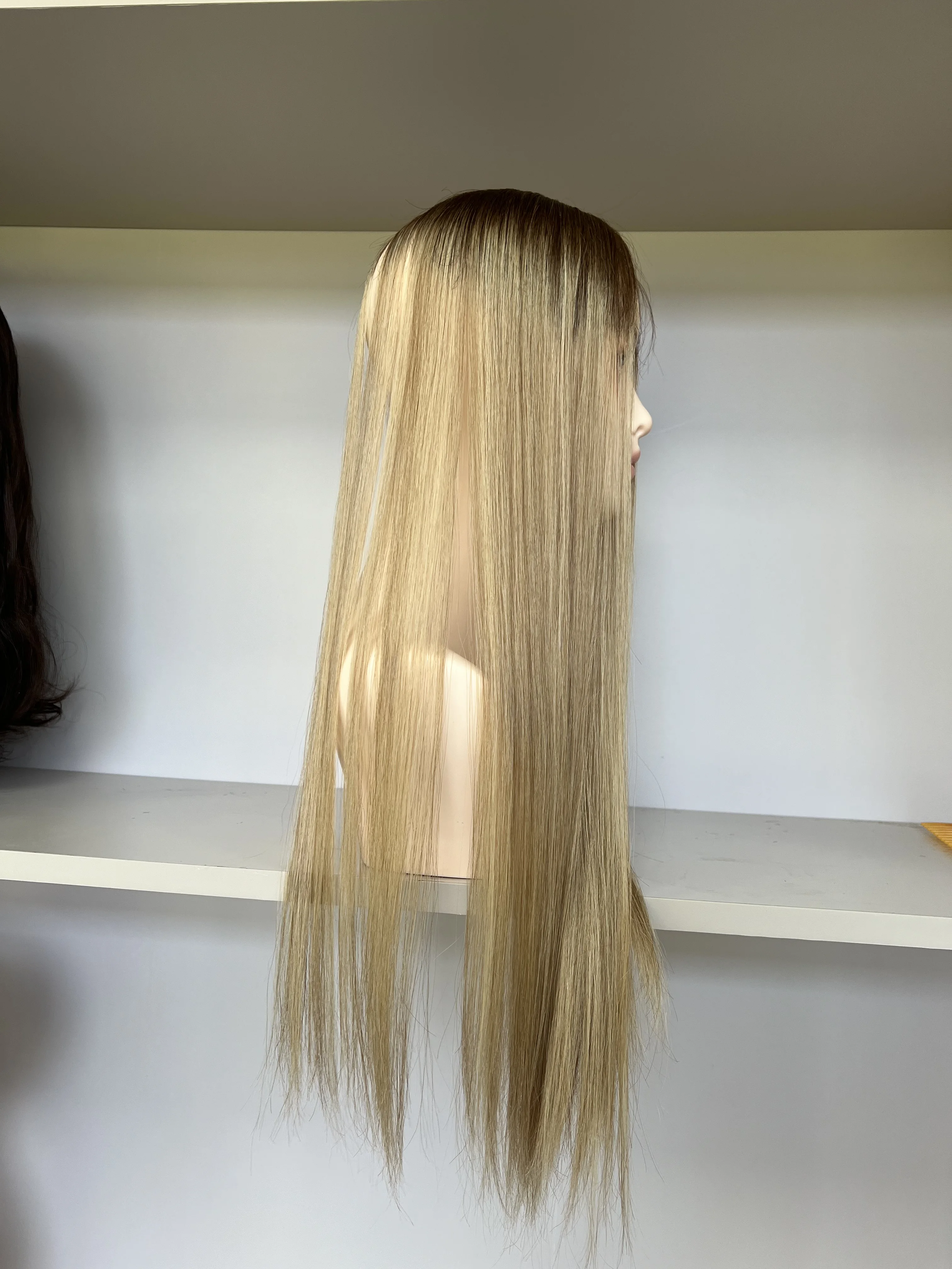 Lace topper Kosher Wigs European hair Straight blond color TsingTaowigs Human Hair Jewish Wig For Women 4x4