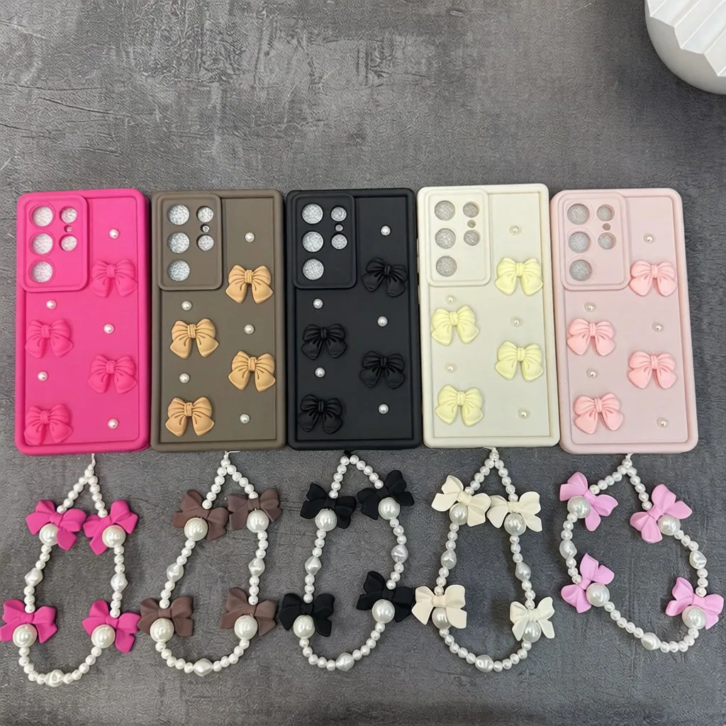 Cute 3D Pearl Bow and Chain Phone Case - Camon 40 Pro