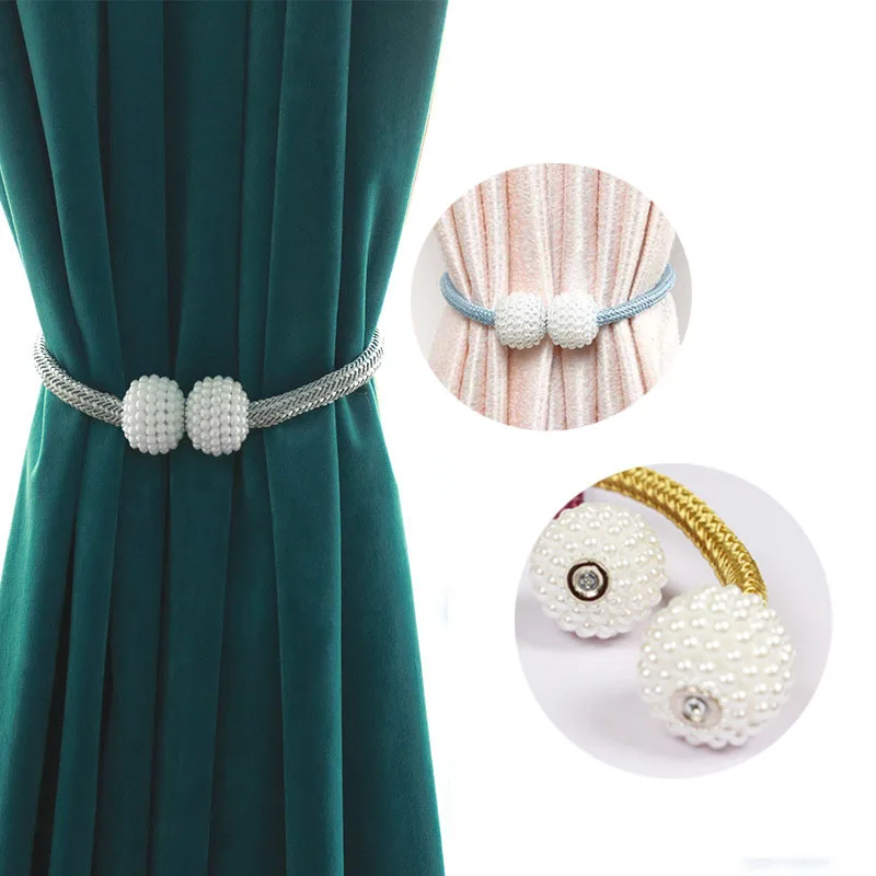 Curtain Buckle Thick Rope Large Pearl Magnetic 2.5cm Curtain Strap Tie Rope For Home Bedroom Living Room Mini
