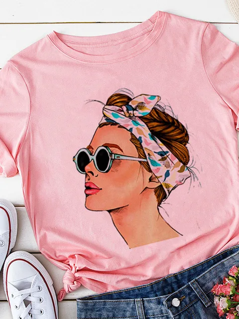 Yellow T-shirt Women Summer Print Lady Casual T Shirt Tops Harajuku Streetwear Short Sleeve Tshirt,Drop Ship P6018F-Pink