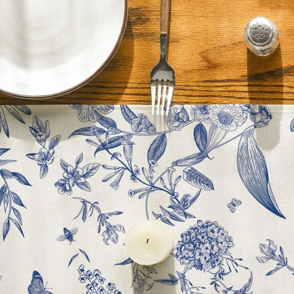 Porcelain Birds Linen Runner 5