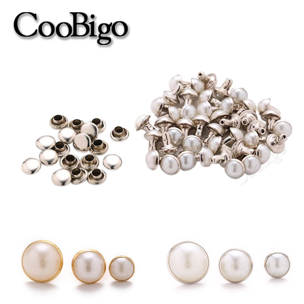 50Sets Double Cap Rivet Studs Imitation Pearls Rivet Spike Round DIY Decor  Leathercraft Shoes Bag Garment Sewing Metal 6 8 10mm