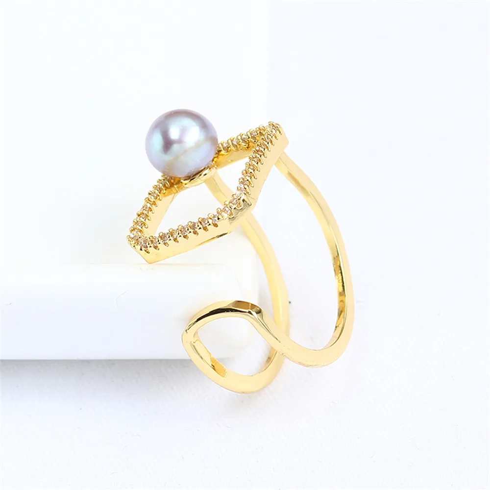 Domestic 14k Gold Color Retaining Square Open Ring with Zircon Pearl Empty Bracket Adjustable DIY Accessories for Women industrial camera small bracket 42mm camera lens holder snap ring single barrel small fixed mounting ring microscope accessories