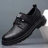 Men's Soft Bottom Casual Shoes Autumn New Style Korean Version Leather Work Boots Flat Heel round Toe Printed Pattern