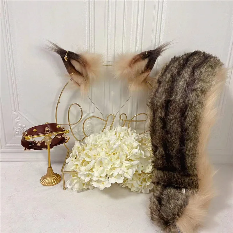 

Custom HandMade Squirrel Fox Ears Hairhoop Tail Earrings Necklace Animal Cosplay Headwear Simulation Costume Accessories