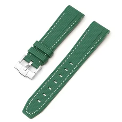 Premium 20mm Rubber Silicone Watch Band with Curved End Design - 20mm (Green white)