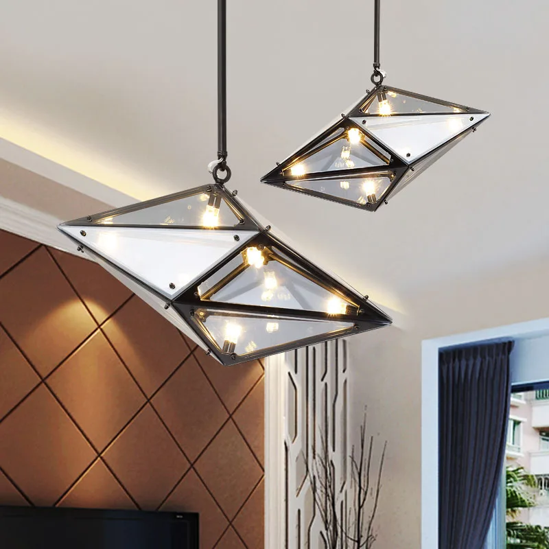 

Modern Glass Led Pendant Light G4 Bulbs Creative Amber Smoky Gray Diamond Hanging Lamp Living Room Restaurant Deocoration