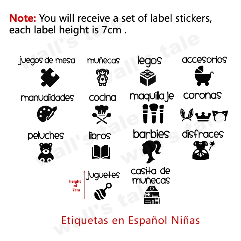 Spanish Girls Boys TOY LABELS Vinyl Sticker Etiquetas Español Niños Pegatina Etiquetas en Español Niñas Playroom Toy Bin Label