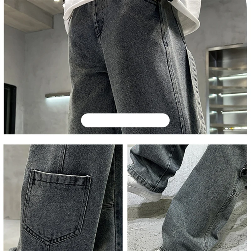 Spring Child Gray Vintage Jeans with Pocket for Boy Fashion High Street Denim Pants Teenage Kids Casual Straight Jeans Trousers - Image 6