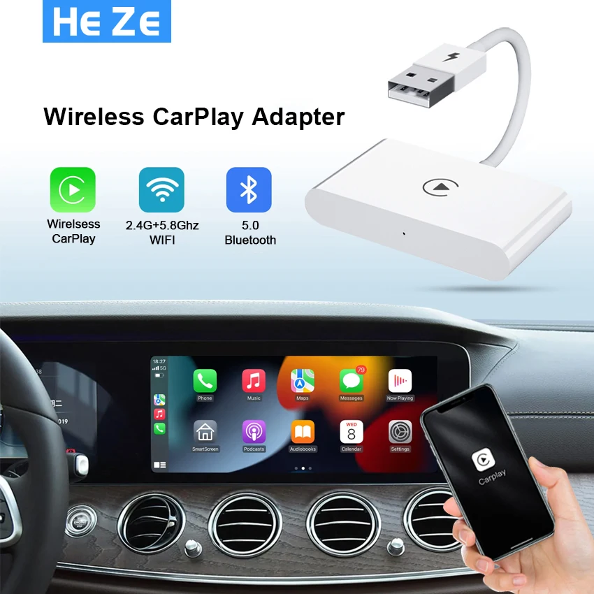 Adattatore Wireless Carplay Per Adattatore Per Auto Wireless Per Iphone, Dongle Carplay Wireless Apple, Plug Play 5Ghz Wifi Aggiornamento Online