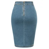 BP Women Vintage Jean Skirt With Belt High Waist Ruched Front Bodycon Skirt - Image 2