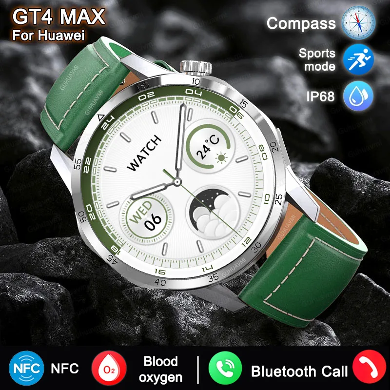 Смарт-часы SmartWatch GT4 Max с зеленым кожаным ремешком