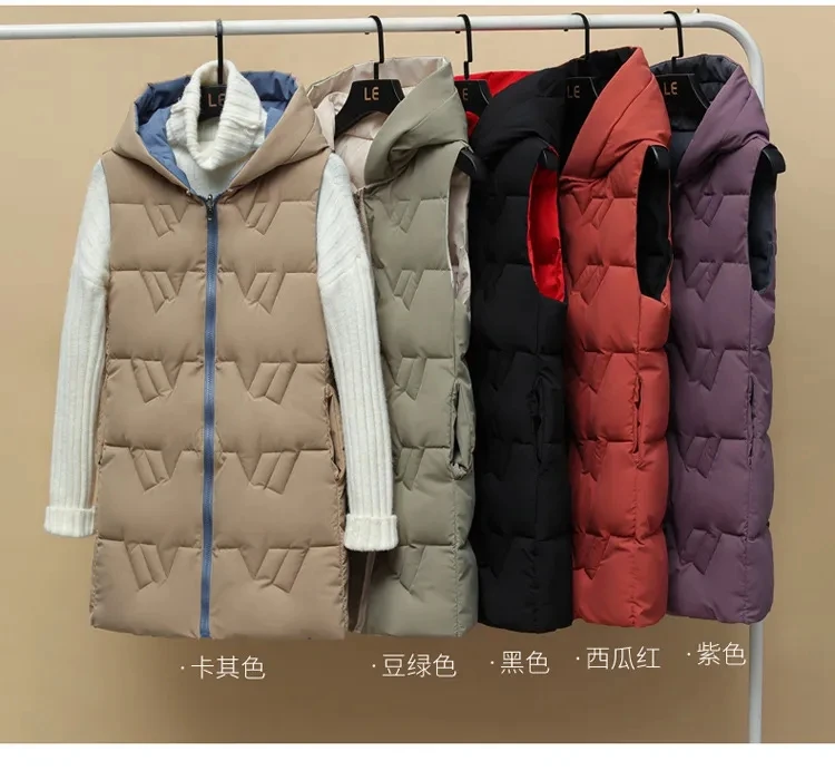 

2024 New Double-sided Vest Women's Winter Hooded Waistcoat Korean Autumn Winter Down Cotton Vest Thicken Sleeveless Jacket