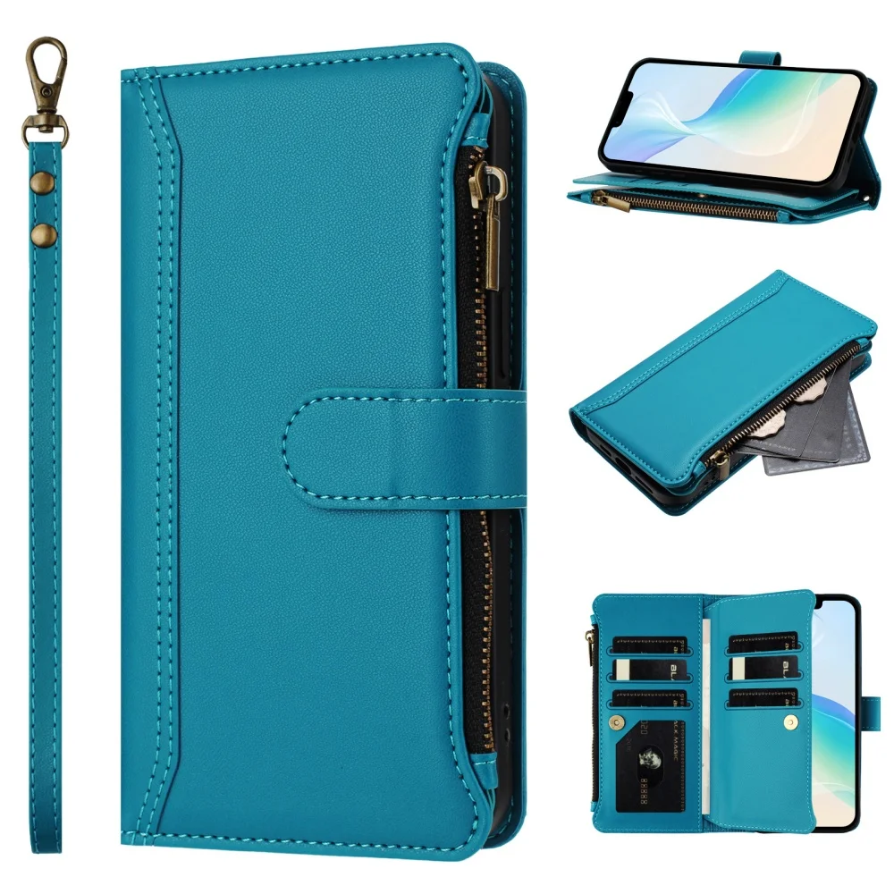 Leather Magnetic Zipper Flip Phone Wallet Case