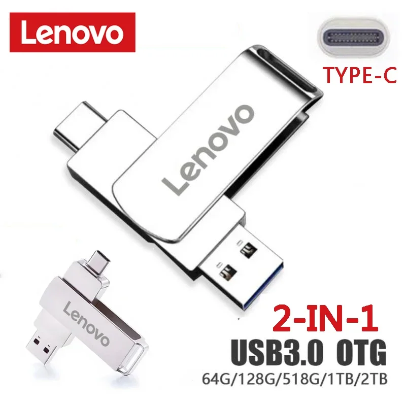 Lenovo 2Tb Usb 3.0 Flash Drive Otg Type-C 2 In 1 Ad Alta Velocità 1Tb 512Gb Pen Memory Stick Pendrive Type-C Adapter Metal U Disk Gift