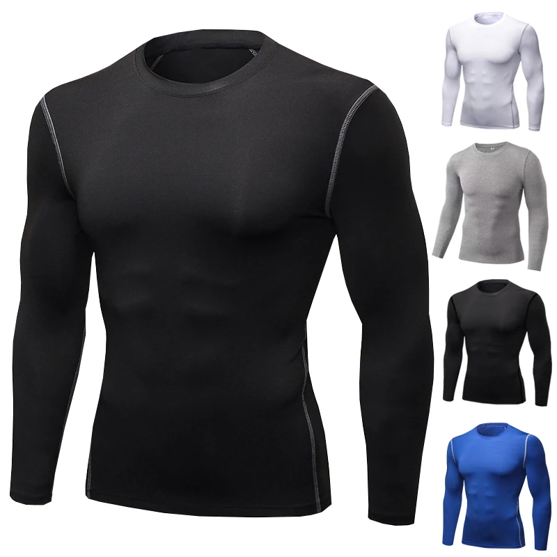 1pcs Men's Long-sleeved Thermal Underwear Male Thin Tight Fitting Fast Dry Elastic Fitness Tops Man Autumn Winter Sprots Wear