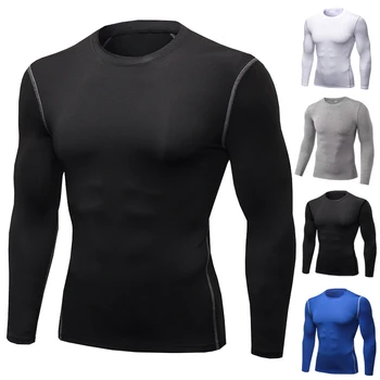 1pcs Men's Long-sleeved Thermal Underwear Male Thin Tight Fitting Fast Dry Elastic Fitness Tops Man Autumn Winter Sprots Wear