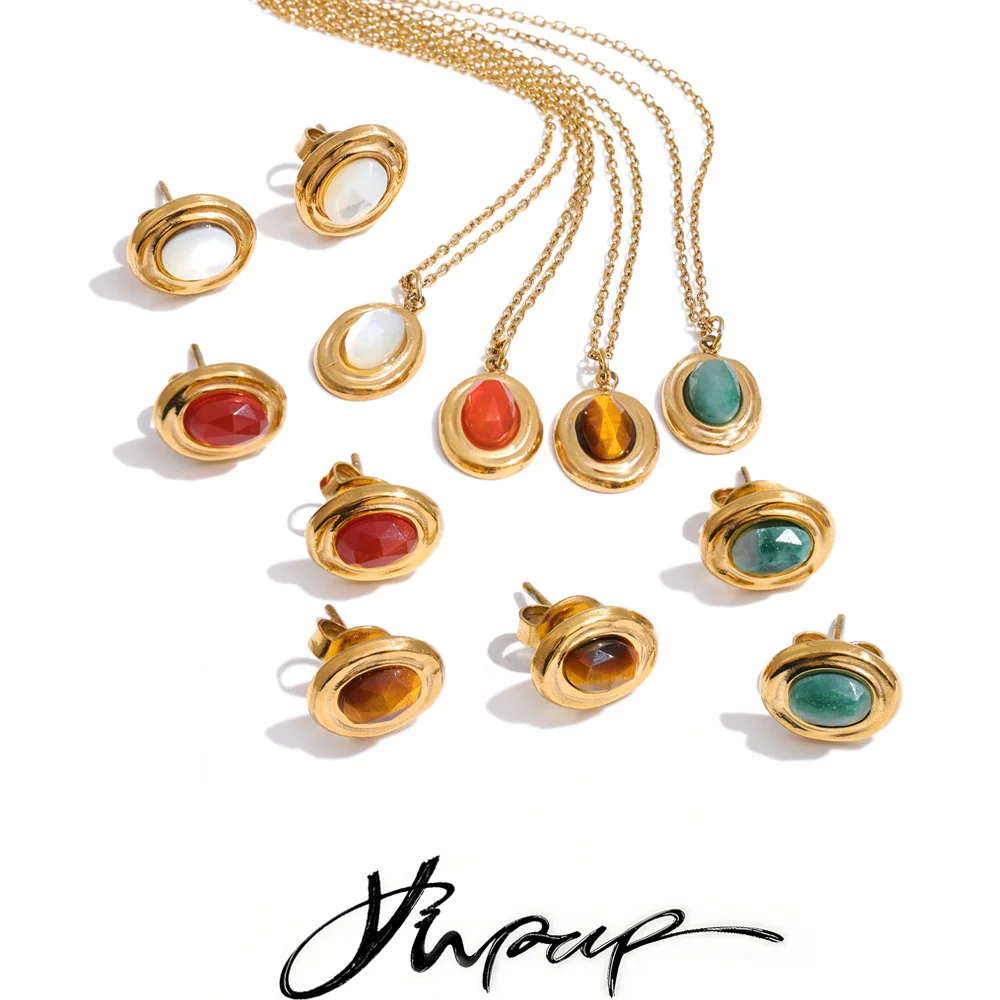 Yhpup France Agate Pendant Necklace Earrings for Women