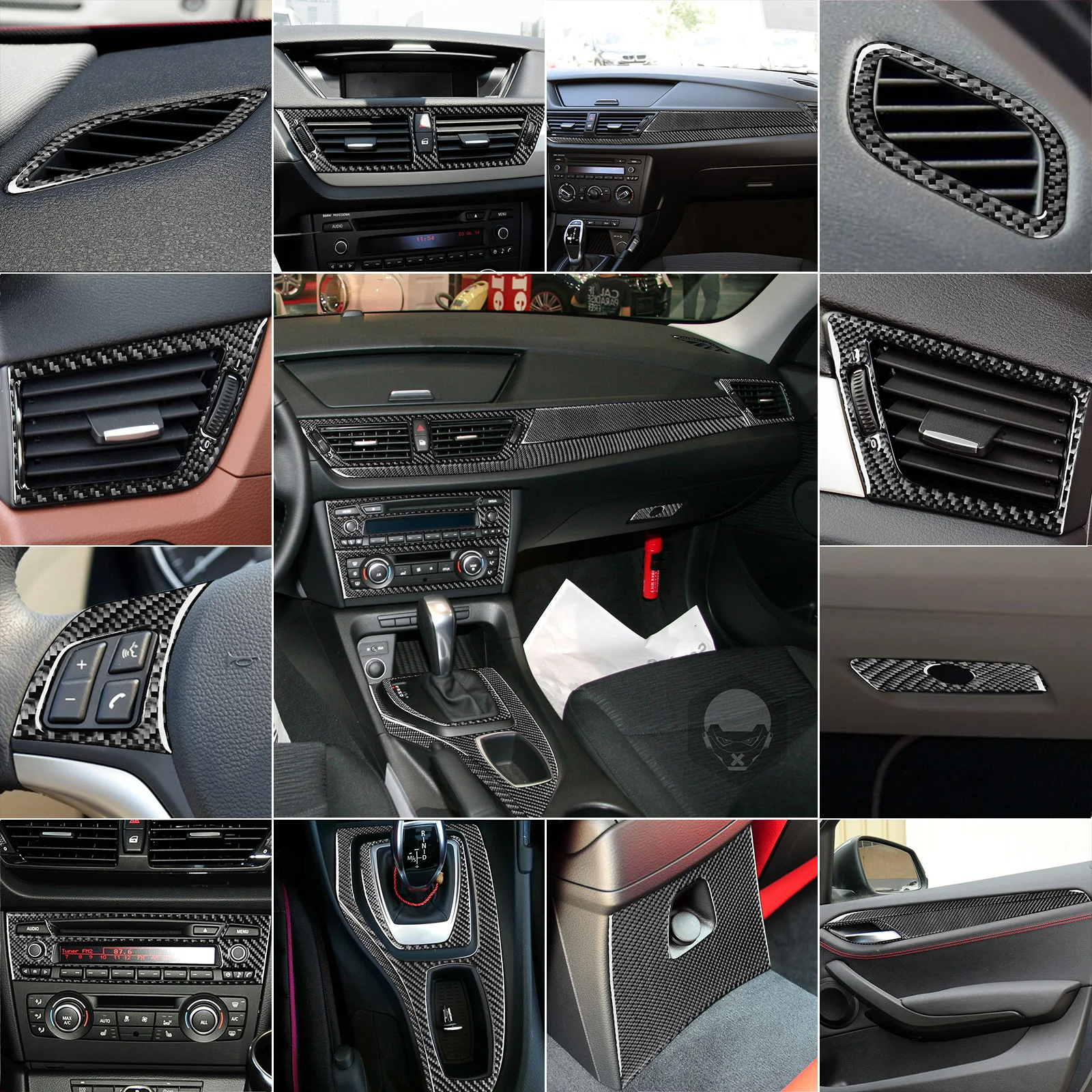 For BMW X1 E84 2013 2014 2015 Accessories Carbon Fiber Interior Center Console Door Handle Air Vent Control Trim Sticker