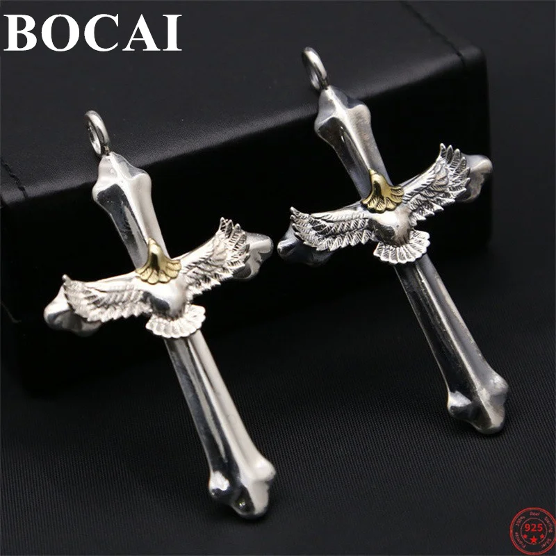 

BOCAI S925 Стерлинговое серебро подвески для женщин мужчин новая мода простой Летающий орел тотем Амулет Крест Ювелирные изделия Бесплатная доставка
