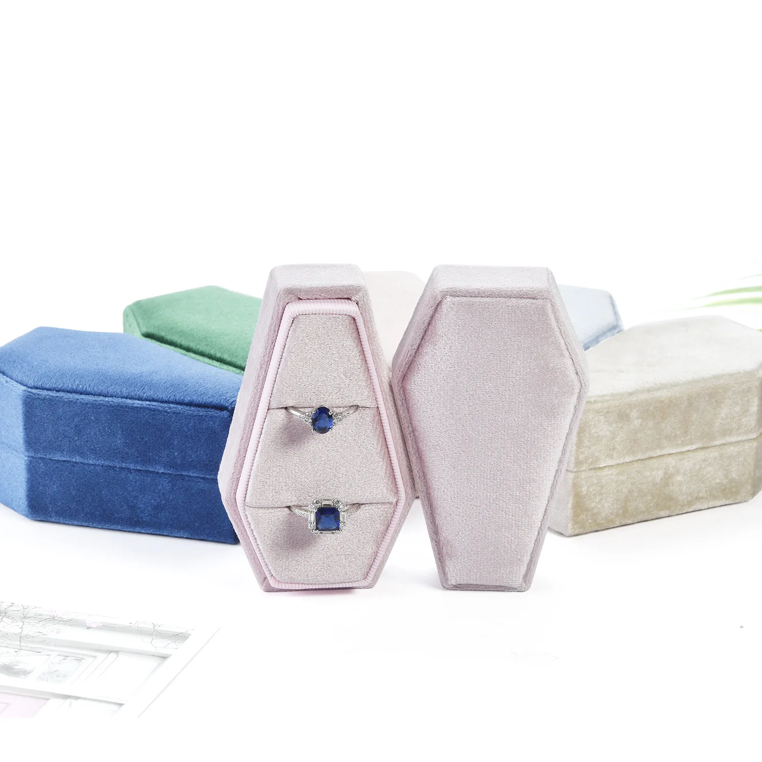 Velvet Coffin Shape Ring Box Pendant Box Gothic Wedding Ceremony