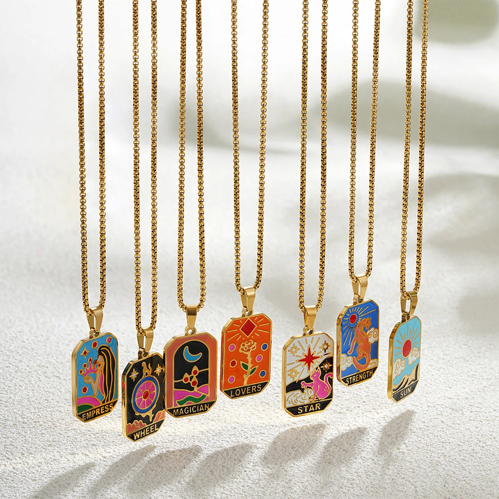 Tarot Card Neckalce Stainless Steel for Women Men Evil Eye Star Moon Sun Lovers One Piece Choker Original Design Jewelry Gifts