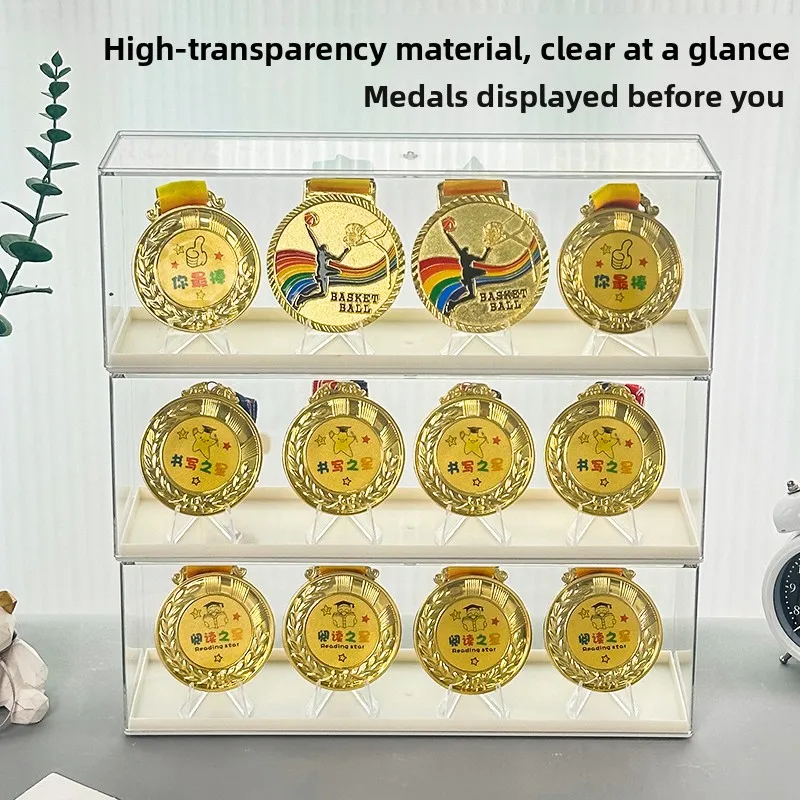 Marathon Medal Display Box  Gold Medal Storage Holder Coin Memorial Bae Organizer Desktop Storage Bin Rectangle Plastic