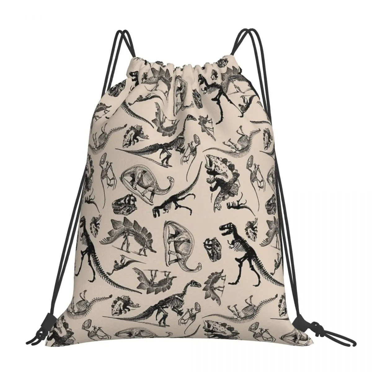 

Vintage Museum Dinosaurs And Skeletons Black And Cream Backpacks Fashion Drawstring Bags Sports Bag BookBag For Travel School