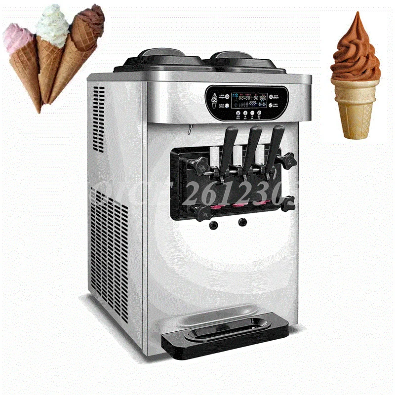 

Automatic 3 Color Cone Ice Cream Maker Commercial Countertop Yogurt Making Machine 2100W 3 Heads Soft Ice Cream Machine