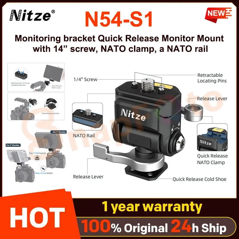Nitze N54-S1 모니터링 브래킷 1/4 나사가 있는 퀵 릴리스 모니터 마운트 NATO 클램프 및 NATO 레일