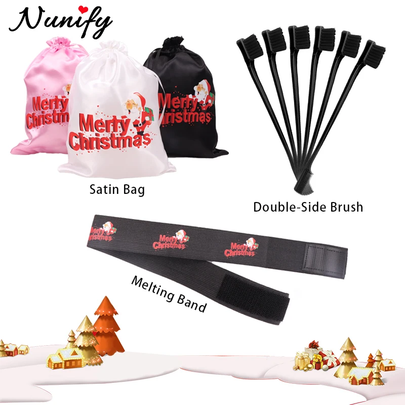 

Pink Satin Bags With Santa Claus For Christmas & 3.5Cm Wig Headband For Melting Lace & Double Side Hair Edge Brush Comb 3Pcs/Lot