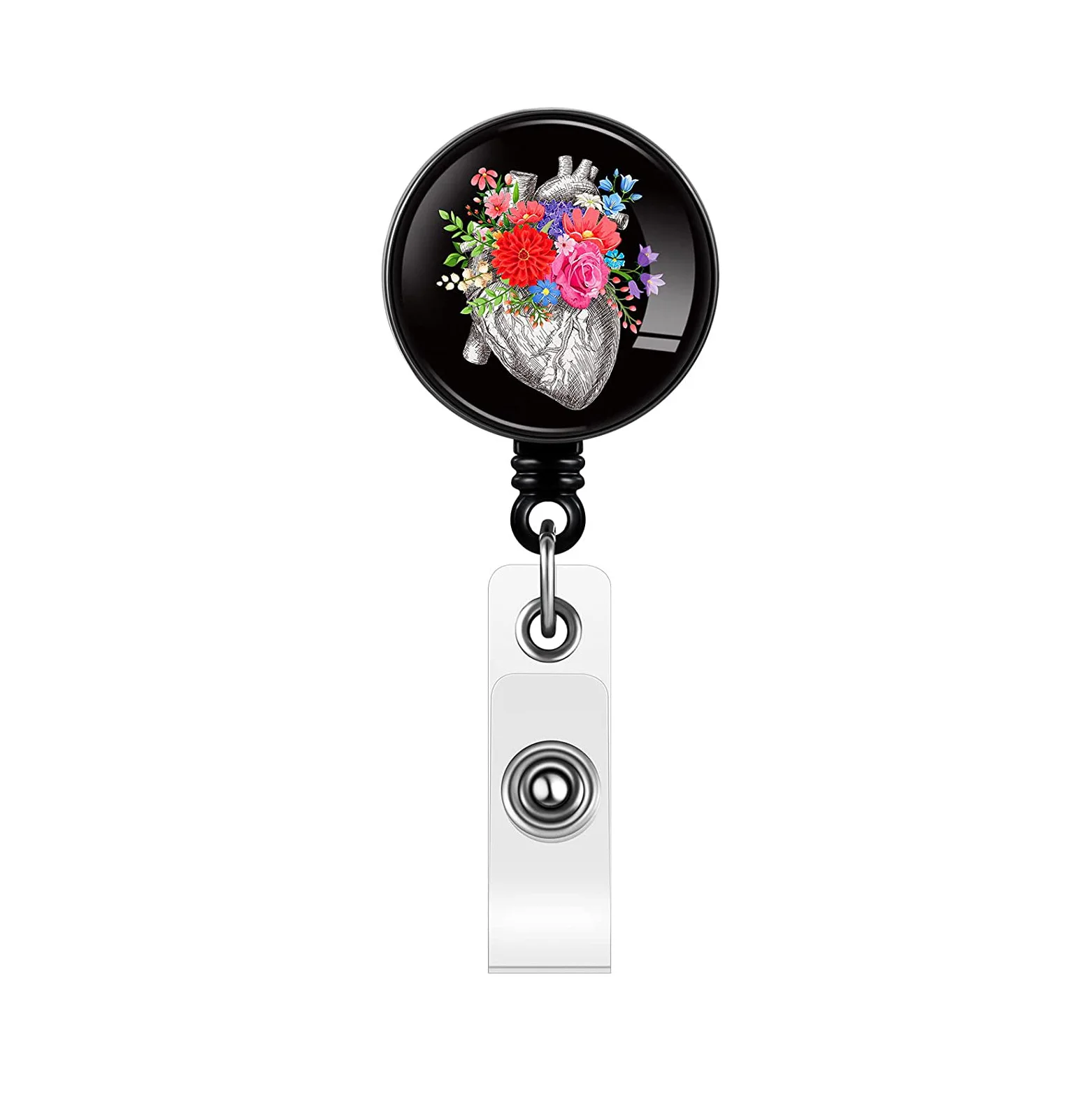 Xray Badge Reel Clip Retractable Radiology Technician Gift Halloween Skull  Chest with Flower Badge Holder for Doctors Nurses