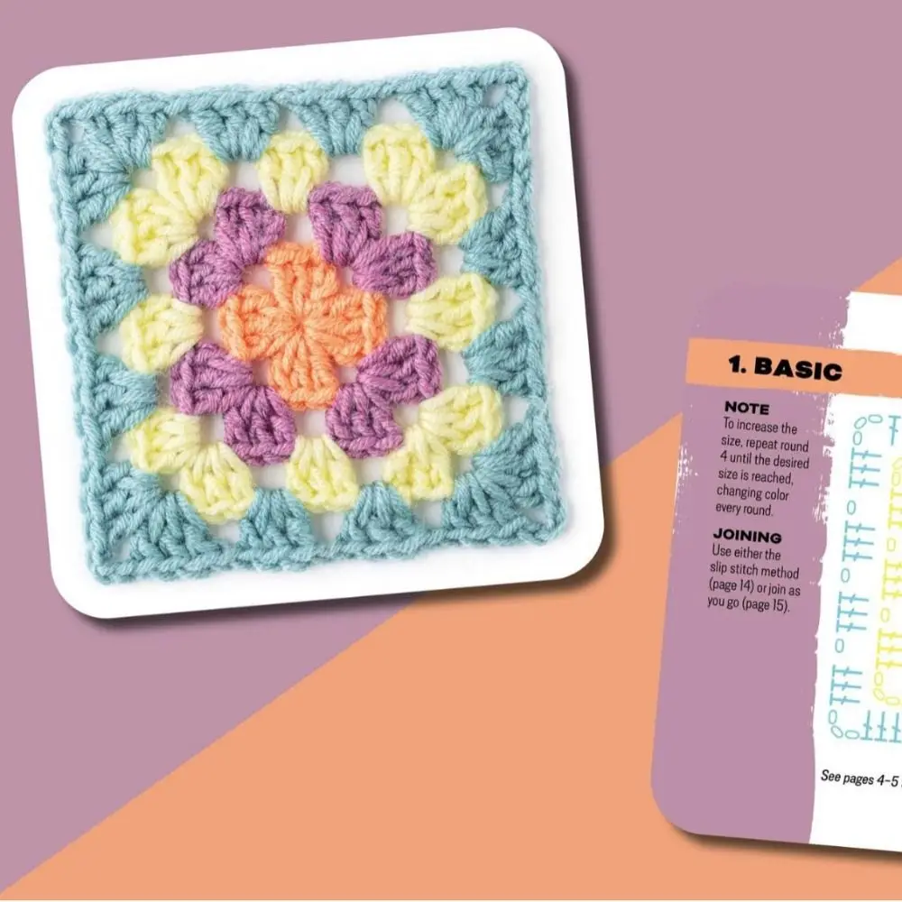 Description Picture 5 of itemEmbroidery Thread Knitted Pattern Cards Set Wrapping DIY Granny Square Card Deck Mix Match Designs Braided Rope Knitting Kit