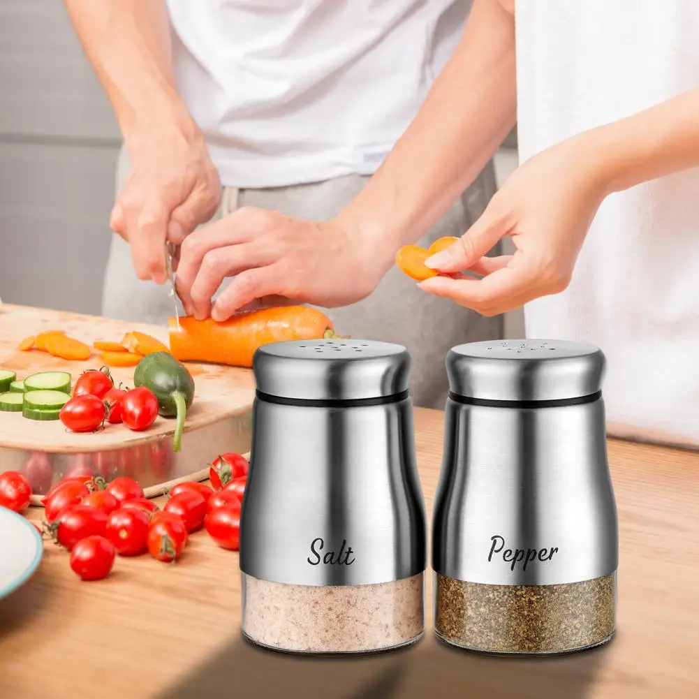 Salt Pepper Shaker Set Wide Mouth Spice Bottle Stainless Steel Glass Salt Pepper Shaker Set 120ml Capacity Refillable Spice