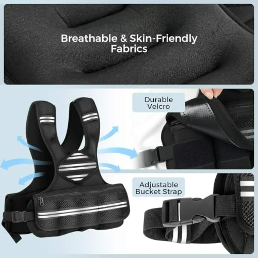 Adjustable Weighted Vest for Women Men, 6-18 LBS Weighted Walking Vest with 8 Ironsand Weights & Reflective Strip, Strength Trai