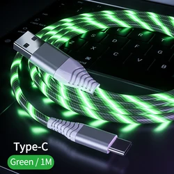 Luminous LED Type C Fast Charging Cable with Flowing Light Effects (Green)