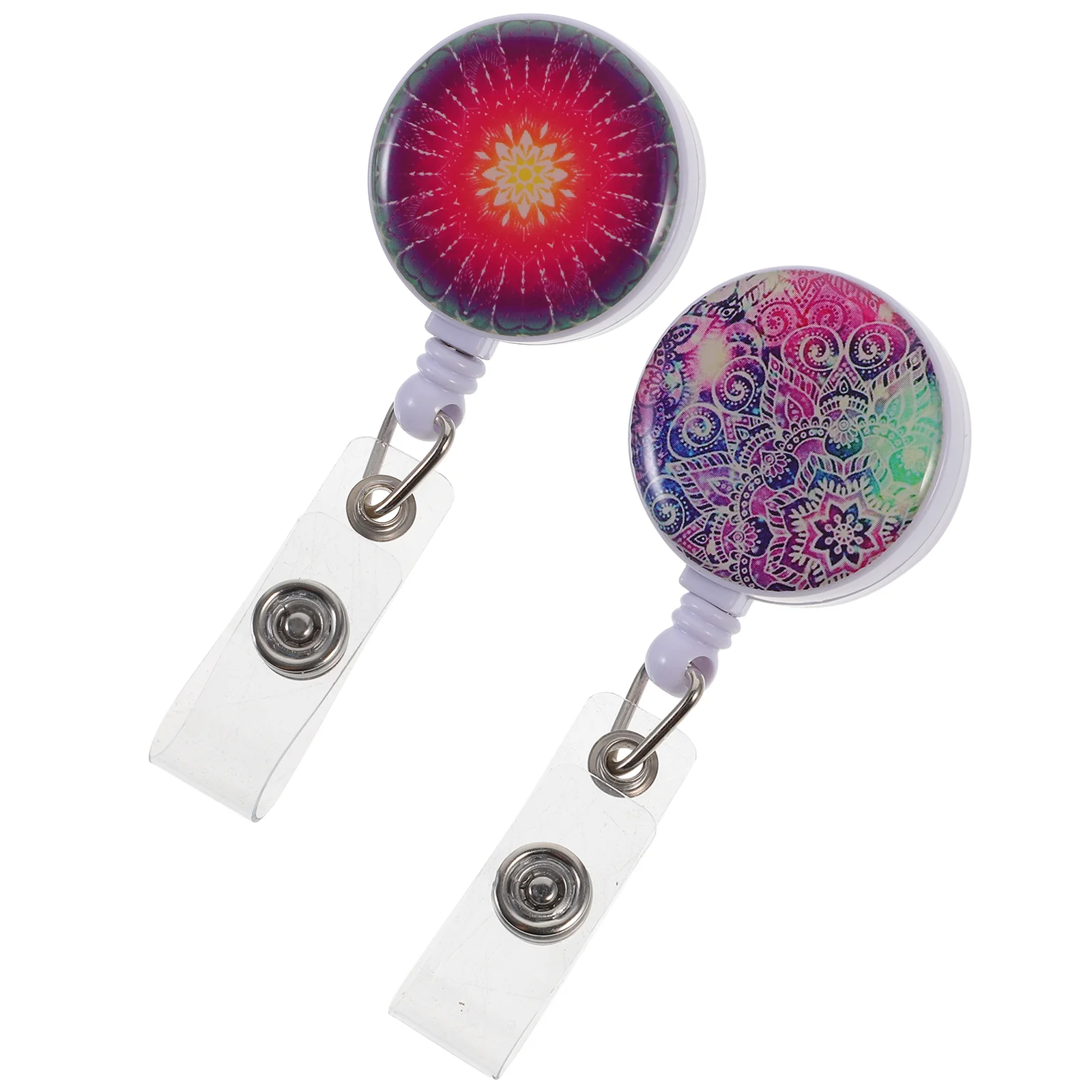 

2 Pcs Mandala Scantrons Card Holder Keychain Reel Student Badge Buckle Abs Retractable Clip Reels for Nurses