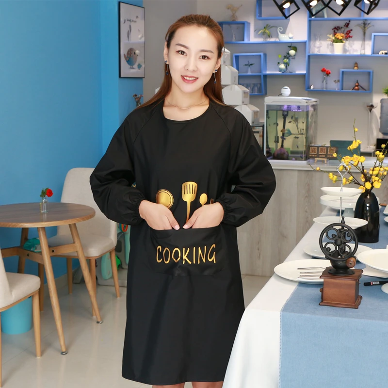 Kitchen Apron Long-sleeved Waterproof and Oil-proof Korean Fashion Blouse for Adults