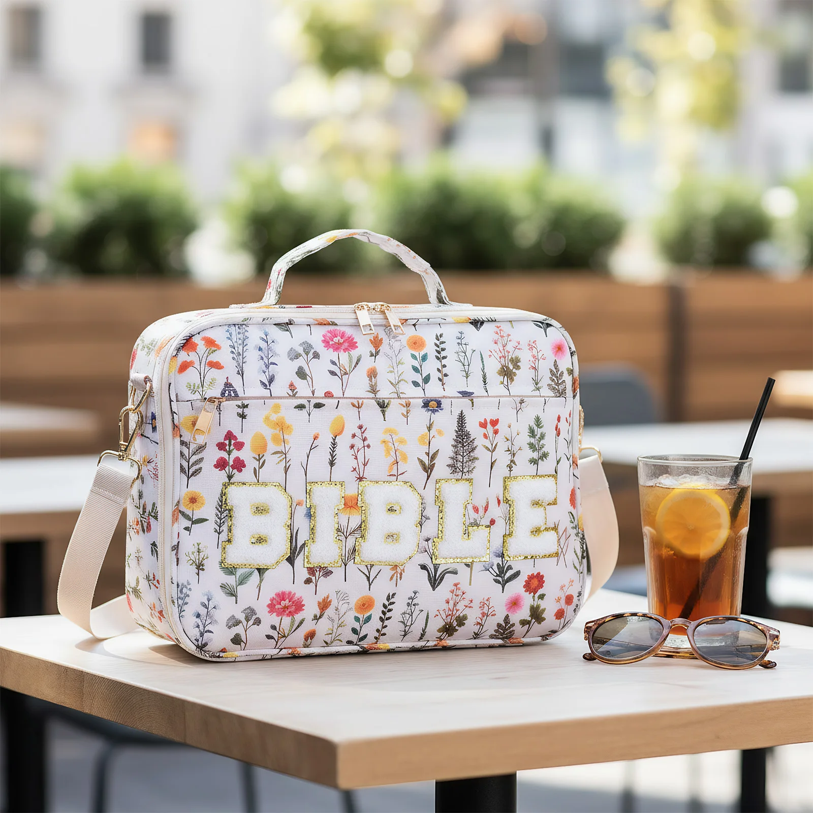 Women Fabric Large Bible Cover with Shoulder Strap Bible Cover Case Large Chenille Letter Bible Bag for Teens and Women Gift