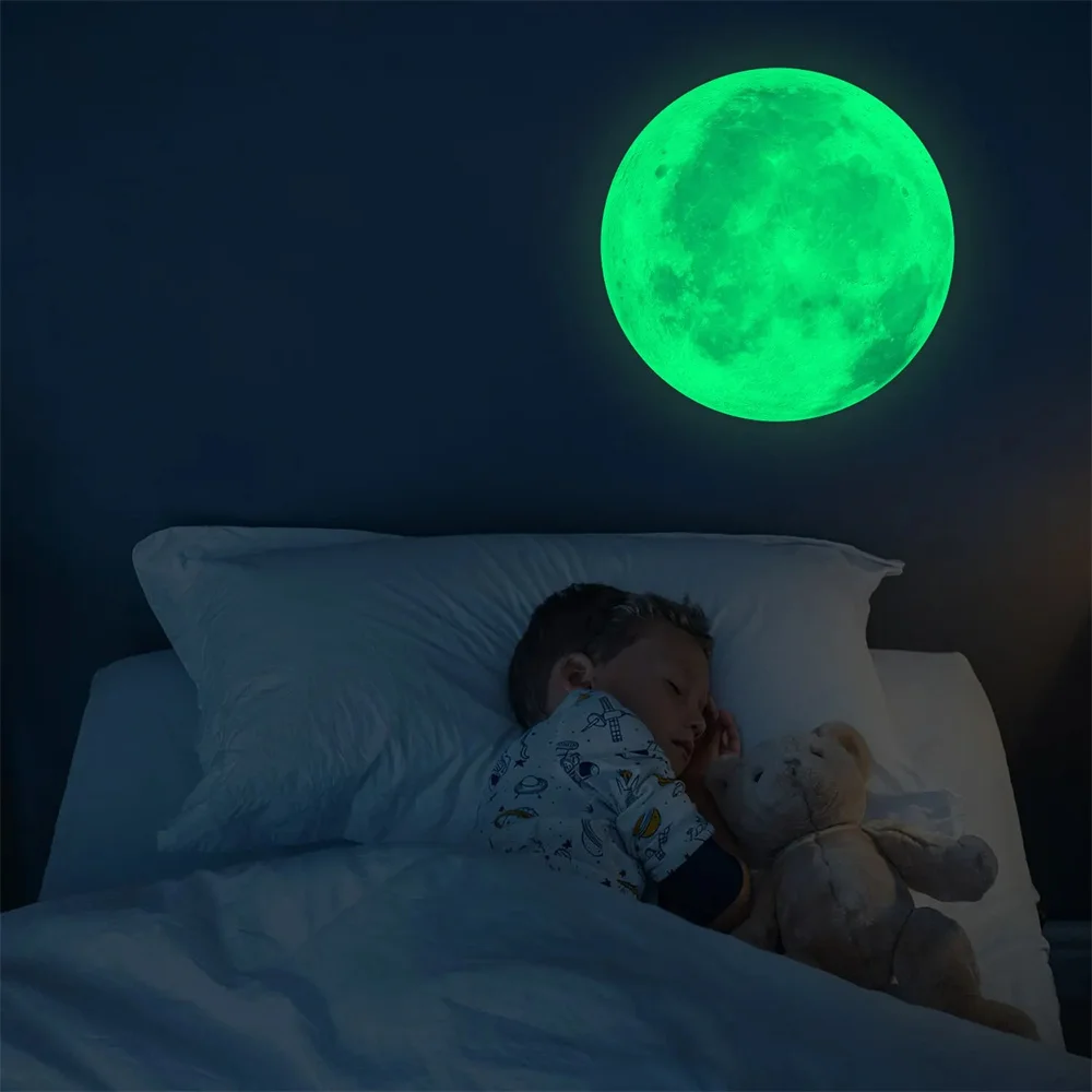 Moon Luminous Sticker Bedroom Self Adhesive Glow In Dark Sticker Wall Waterproof Decals 20cm 1pc