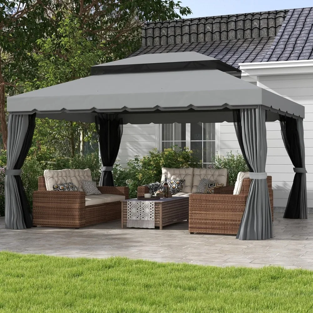 10' x 13' Patio Gazebo, Outdoor Gazebo Canopy Shelter with Netting and Curtains, Aluminum Frame for Garden, Lawn, Backy and Deck 2