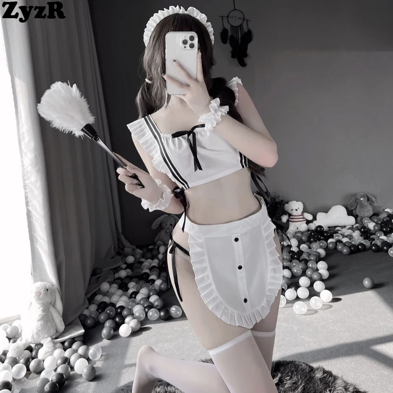 

ZyzR 2022 New Sexy Lingerie Anime Girl Maid Temptation Uniform Women Underwear White Apron Pajamas Outfit Erotic Costumes