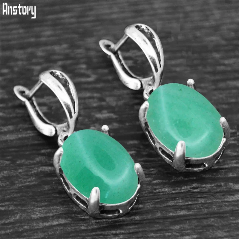 Pendant Earrings Vintage Natural Quartz Jades Amethysts Claw Antique Silver Plated Stone Unakite Women Jewelry