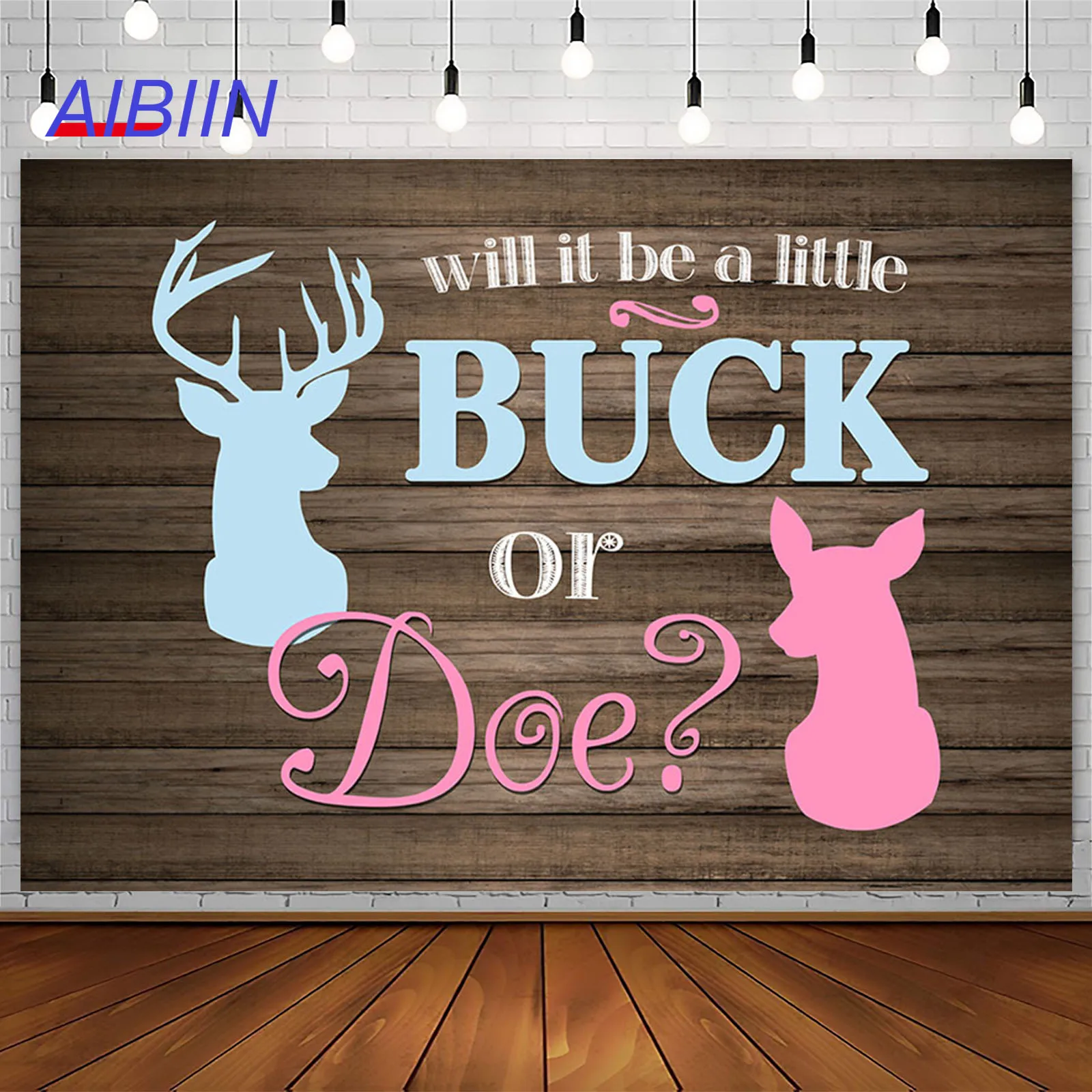 

Buck or Doe Gender Reveal Backdrop Rustic Wood Boy or Girl Deer Photography Background Dessert Table Poster Supplies Party Decor