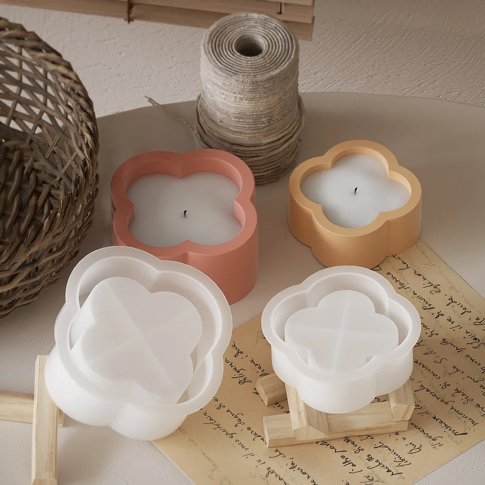 클로버 캔들 항아리 실리콘 몰드, DIY 보관함, 양초 컵, 몰드 에폭시 송진 석고, 수제 공예, 주조 몰드, 홈 데코